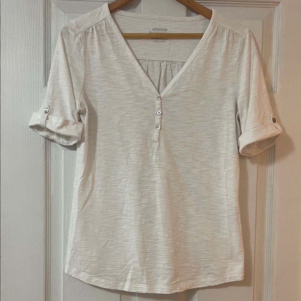 Chico's Off-White Buttoned V-Neck Blouse